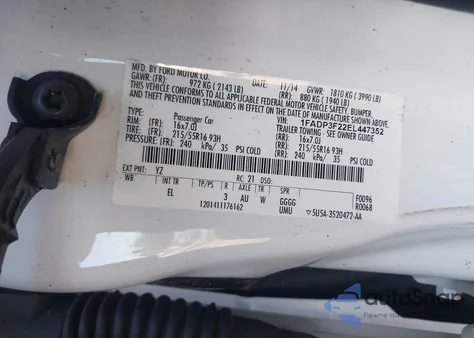 2014 Ford Focus Se from USA, damaged, VIN 1FADP3F22EL447352